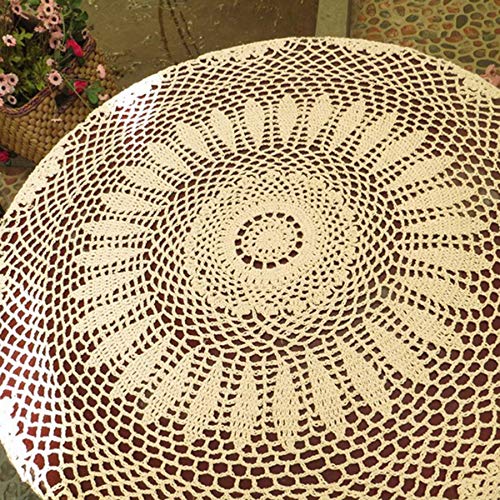 Damanni Cotton Handmade Crochet Lace Tablecloth Doilies Doily,Round,Beige,39 Inch - color: Beige, size: 39" (Round)