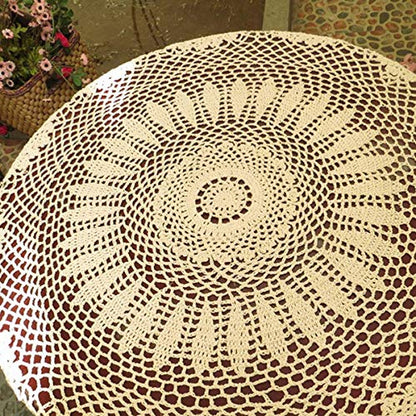 Damanni Cotton Handmade Crochet Lace Tablecloth Doilies Doily,Round,Beige,31 Inch - color: Beige, size: 31" (Round)
