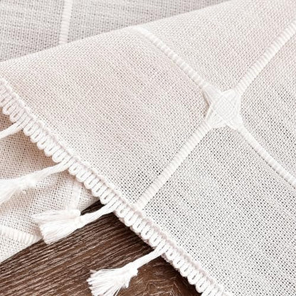 Plaid Round Tablecloth 60 Inch Cotton Linen Round Table Cloth - color: Off-white, size: 60" (Round)