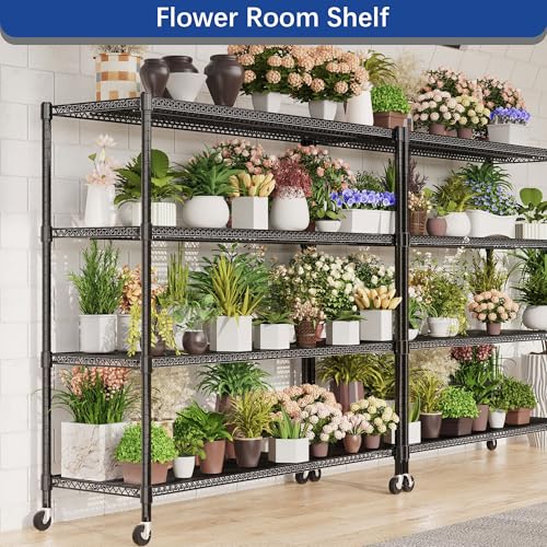 REGILLER 4-Wire Shelf Adjustable Heavy Duty Storage Shelves, Metal Organizer Wire Rack for Laundry Bathroom Kitchen Pantry Closet Garage Shelving with Wheel(Black,24" Dx59.6 Wx72.2 H) - size: 4Tier With Wheel 24"D x 59.6"W x 72.2"H