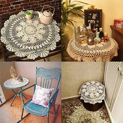 Damanni Beige Cotton Handmade Crochet Lace Tablecloth Doilies Table Overlay,Round,19 Inch,2PCS - size: Beige-2pc-19 Inch