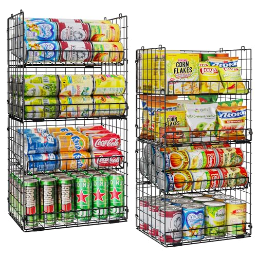JKsmart 8-Tier Stackable Wire Basket, Can Organizer for Pantry Kitchen, XXL Metal Storage Shelves with Dividers & Handles, Easy Assembly Space Saving Storage Bins for Snacks Fruits Veggies - size: 8 Tier-XXL