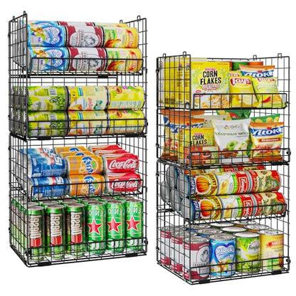 JKsmart 8-Tier Stackable Wire Basket, Can Organizer for Pantry Kitchen, XXL Metal Storage Shelves with Dividers & Handles, Easy Assembly Space Saving Storage Bins for Snacks Fruits Veggies - size: 8 Tier-XXL