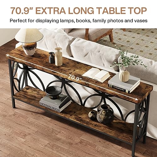 Tribesigns 70.9-Inch Narrow Sofa Table, Industrial Long Sofa Table Behind Couch, Entry Console Table with Storage for Entryway, Living Room, Foyer, Unique Design, Rustic Brown - color: Brown