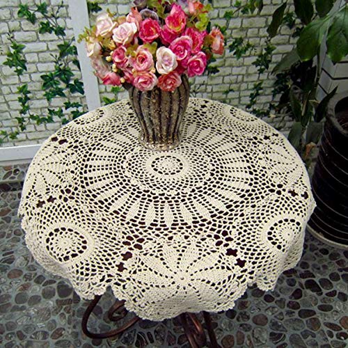 Damanni Cotton Handmade Crochet Lace Tablecloth Doilies Doily,Round,Beige,27 Inch - color: Beige, size: 27" (Round)