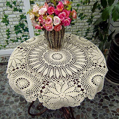 Damanni Cotton Handmade Crochet Lace Tablecloth Doilies Doily,Round,Beige,27 Inch - color: Beige, size: 27" (Round)