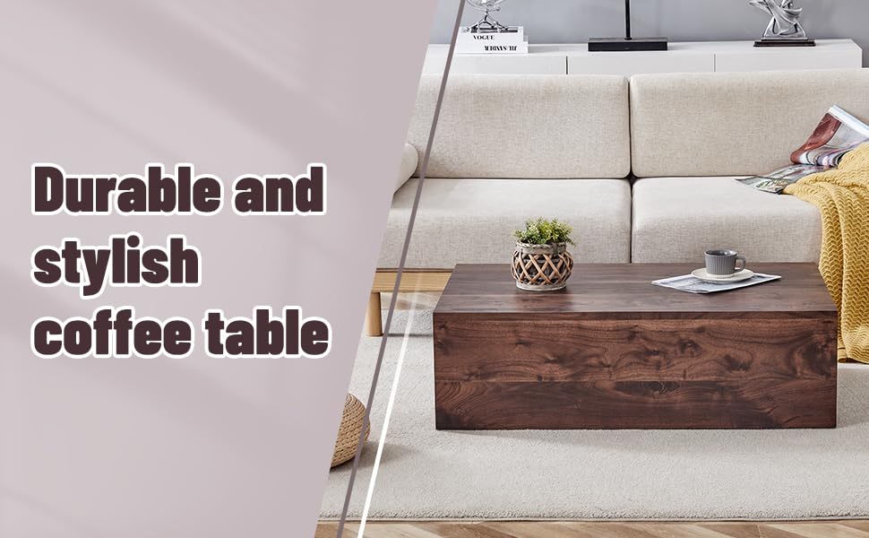 39" Rectangular Compact Coffee Table,Small Cube End Table,Modern Side Table with Stylish Wood Grain Pattern,Minimalist Accent Table for Living Room,Office,Apartment,Nightstand(Walnut,39") - color: Walnut,39.9"