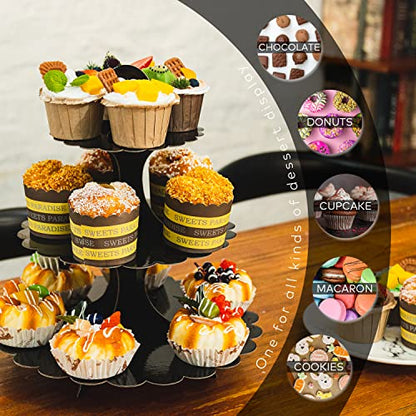 3-Tier Cupcake Stand Black 2-Pack, Premium Dessert Display Tower, Heart Handle Design, Easy 60-Second Assembly for Wedding Birthday Baby Shower Graduation - color: Black 2 Pack