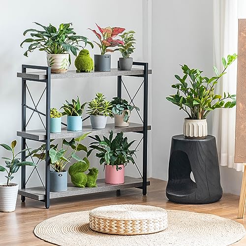HCHQHS Bookshelf, 3-Tier Industrial Bookcase, Rustic Open Book Shelf, Freestanding Horizontal Bookshelves with Metal Frame - color: Grey, size: 3-Tier (35.8"W x 35.8"H)