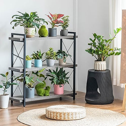 HCHQHS Bookshelf, 3-Tier Industrial Bookcase, Rustic Open Book Shelf, Freestanding Horizontal Bookshelves with Metal Frame - color: Grey, size: 3-Tier (35.8"W x 35.8"H)