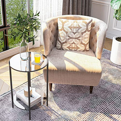 Tempered Glass End Table: 2-Tier Round Nightstand 22 inch High Grey | Circle Side Table 4 Legs Home Decor for Living Room Bedroom - size: Height - 22 inch
