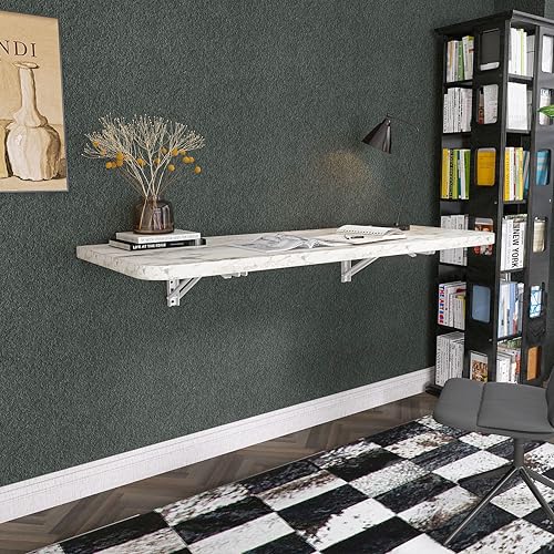 Wall Mounted Folding Table 40"x 16" with Removable Heavy-Duty Brackets Support Up to 200 Pounds Folding Desk for Small Space Home Laundry Room Office Rv Suitable for Solid Wall (Grey Marble Pattern) - color: Grey Marble Pattern