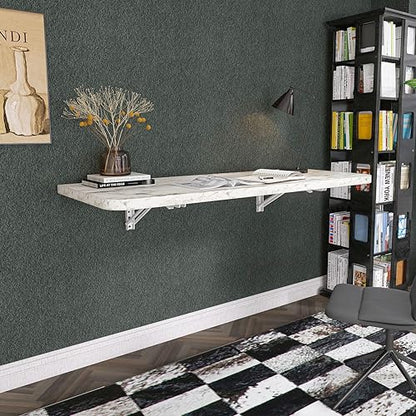 Wall Mounted Folding Table 40"x 16" with Removable Heavy-Duty Brackets Support Up to 200 Pounds Folding Desk for Small Space Home Laundry Room Office Rv Suitable for Solid Wall (Grey Marble Pattern) - color: Grey Marble Pattern