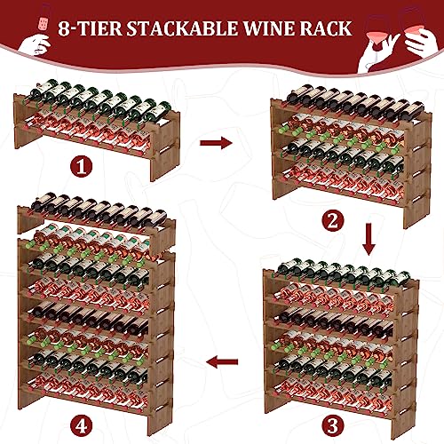 Domax Wine Rack Freestanding Floor - 72 Wine Bottle Holder 8 Tier Stackable Bamboo Wooden Storage Racks for Kitchen, Bar, Pantry and Cellar (Walnut) - color: Walnut
