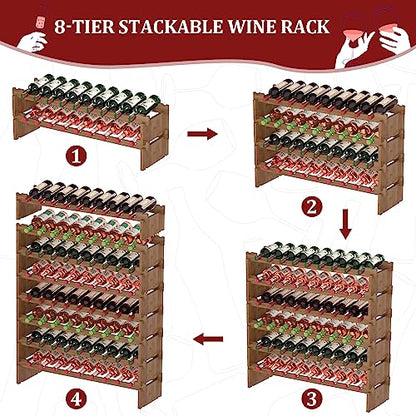Domax Wine Rack Freestanding Floor - 72 Wine Bottle Holder 8 Tier Stackable Bamboo Wooden Storage Racks for Kitchen, Bar, Pantry and Cellar (Walnut) - color: Walnut
