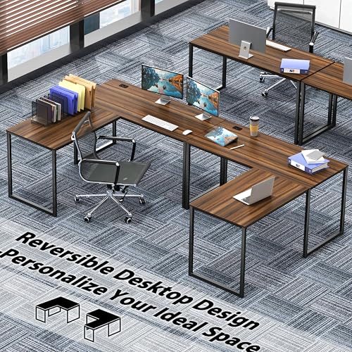 SHW Mission 55 x 60 Inches L-Shape Home Office Computer Desk, Walnut - color: Walnut, size: 55-Inch L-Shaped