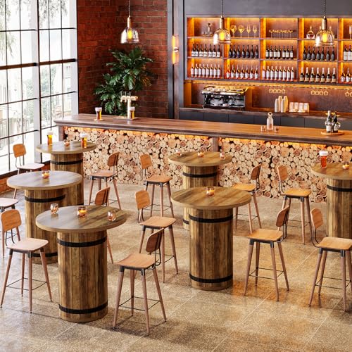Tribesigns Round Bar Table, 39.4-Inch Bar Height, Bistro Pub Table for Kitchen, Living Room, Small Space, Light Brown (Only Table) - color: Light Brown