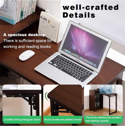 Folding Out Desk with Storage, Expandable Hidden Desk, Space-Saving Pull Out Murphy Table, Writing Table with Shelves and Mobile Wheels for Home Office, Bedroom Dorm Room Small Spaces (Walnut) - color: Walnut