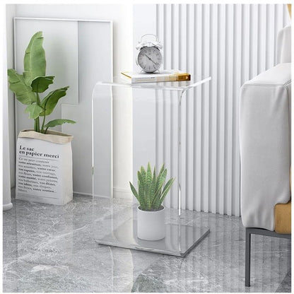 Acrylic Side Table,C Shaped End Table, Acrylic Sofa Side Table, Bedside Table for Bedroom Small Simple Modern Coffee Table Suitable for Living Room (Transparent) - color: Transparent
