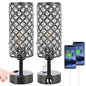 Hong-in Crystal Table Lamp Touch Control Set of 2, 3-Way Black Crystal Lamps with USB C+A Ports & AC Outlet, Dimmable Nightstand Desk Lamps,Modern Bedside Table Lamp for Bedroom(Bulbs Included) - color: Black