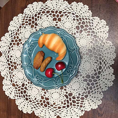 Damanni Beige Cotton Handmade Crochet Lace Tablecloth Doilies Table Overlay,Round,16 Inch,2PCS - size: Beige-2pc-16 Inch
