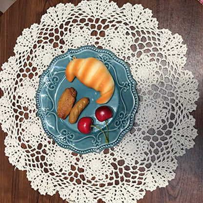 Damanni Beige Cotton Handmade Crochet Lace Tablecloth Doilies Table Overlay,Round,16 Inch,2PCS - size: Beige-2pc-16 Inch