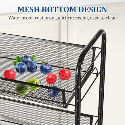 CVHOMEDECO. 3 Tier Fruit Basket Large Capacity Rectangular Metal Fruit Bowl Detachable Metal Fruit Stands Organizer for Kitchen Counter, Bread, Vegetable, Snack and Fruits. Black
