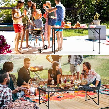 WildFinder Folding Gril Table, 4x2 FT Camping Table with Mesh Desktop,Height Adjustable Folding Grill Table with Mesh Bag,Portable Outdoor for Picnic,Camping,BBQ,Beach(Black) - size: 4x2FT