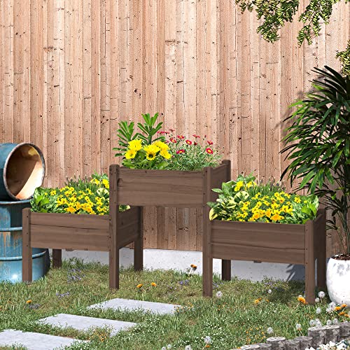 Outsunny Raised Garden Bed with 3 Planter Box, Elevated Wooden Plant Stand with Drainage Holes, for Vegetables, Herb and Flowers, Coffee - color: Coffee, size: 6.04' x 1.48' x 2.63'
