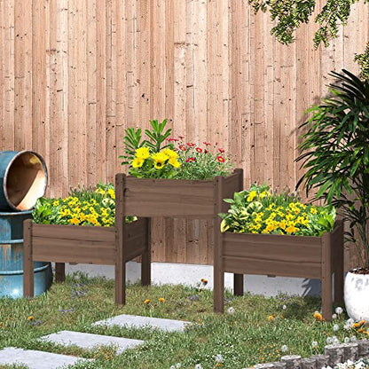 Outsunny Raised Garden Bed with 3 Planter Box, Elevated Wooden Plant Stand with Drainage Holes, for Vegetables, Herb and Flowers, Coffee - color: Coffee, size: 6.04' x 1.48' x 2.63'