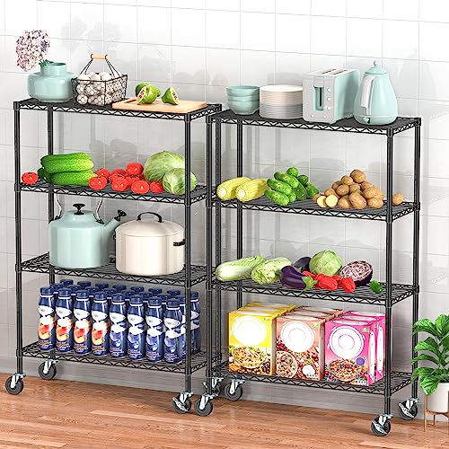 Folews 4-Tier Storage Shelving Unit with Wheels, Metal Rolling Storage Shelves NSF Adjustable Layer Steel Rack Shelf, Wire Shelving Storage for Kitchen Garage Pantry Office, Black (14D x 36W x 57H) - size: 4-Tier