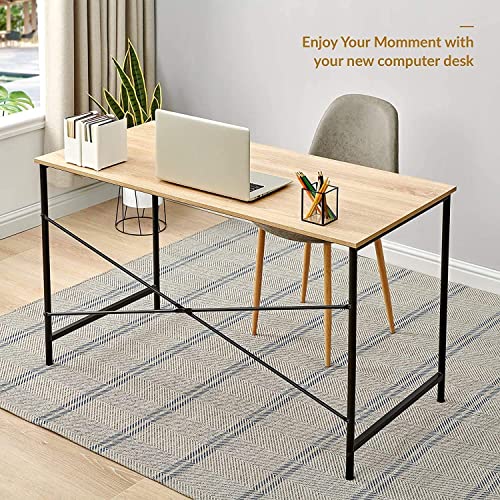 FurnitureR 47.2" Home Office Writing Desk - Simple Computer Desk with Sturdy Metal Legs, Compact Study Table for Small Spaces, Student Laptop Workstation, Oak - color: Oak