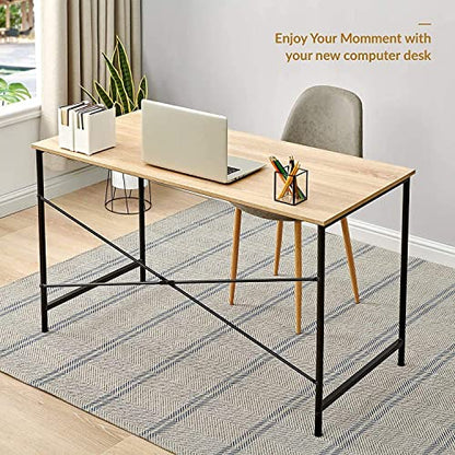 FurnitureR Computer Desk 42.7-Inch Home Office Desk Student Writing Desk with Metal Legs Wood Top Modern Simple Workstation for Small Rooms, 42.7 x 23.6 x 29.7 in, Oak and Black - color: Oak and Black