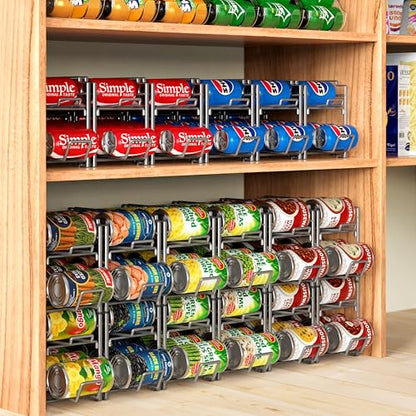Simple Houseware Stackable Beverage Soda Can Dispenser Organizer Rack, Silver, 2 Pack - color: Silver, size: Standard