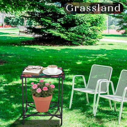 Cinnvoice Outdoor Side Table 2-Tier Storage Square Small Mosaic Patio Accent Indoor End Plant Coffee Tea Table for Yard Patio Porch Garden Living Room, Bedroom(Hummingbird Style) - style: Hummingbird Style