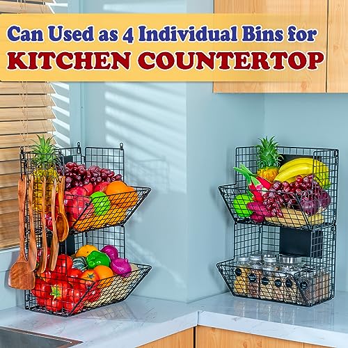 X-cosrack Metal Wire Basket Wall Mount, 4 Tier Extra Large Wall Storage Basket Organizer with Chalkboards, Kitchen Fruits and Vegetables Produce Bin Rack Toys Organizer Bathroom Tower Baskets (Black) - color: Black-4 Tiers