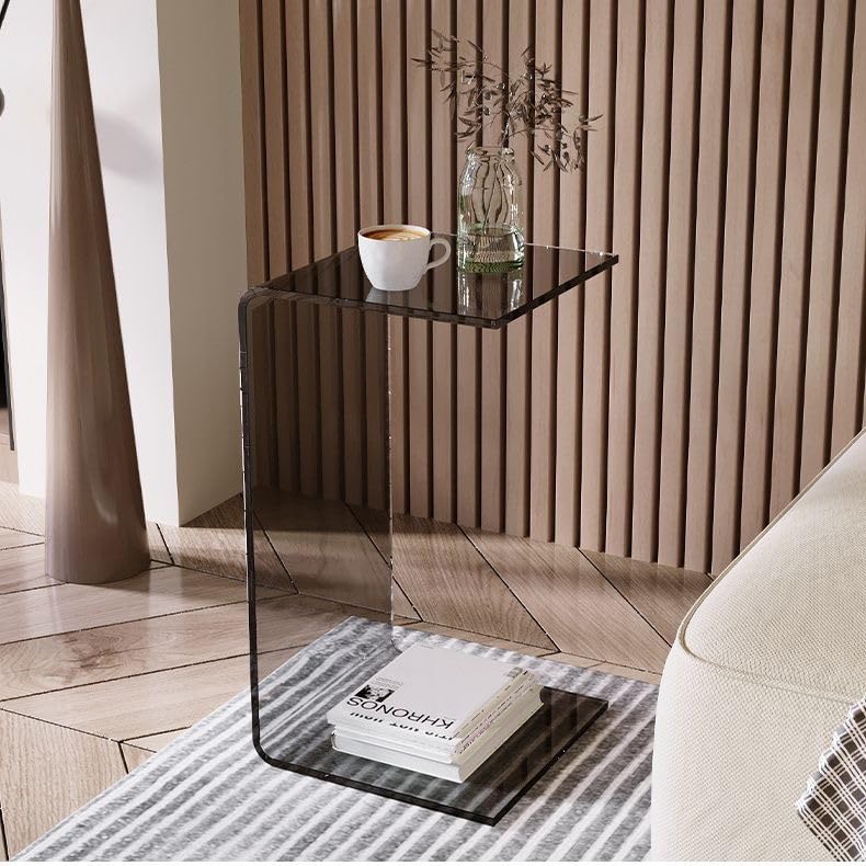 Side Table,C Shaped End Table, Acrylic Sofa Side Table, Bedside Table for Bedroom Small Simple Modern Coffee Table Suitable for Living Room (Smoke Gray) - color: Smoke Gray
