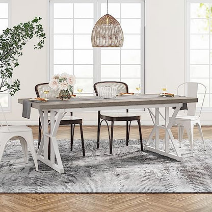 Tribesigns Farmhouse Dining Table for 6 People, 70.8-Inch Rectangular Wood Dining Table, Rustic Kitchen Table with Heavy Duty Metal Legs for Dining Room(Grey) - color: Grey/White