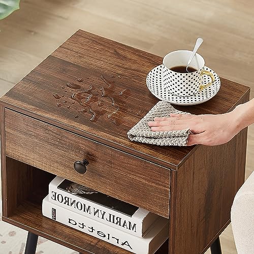 VECELO Nightstands Set of 2, Mid Century Modern End Bedside Table, Night Stand with Storage Drawer and 2 Tiers Open Shelf for Small Place, Bedroom, Living Room, Easy Assembly, Rustic Brown - color: Rustic Brown