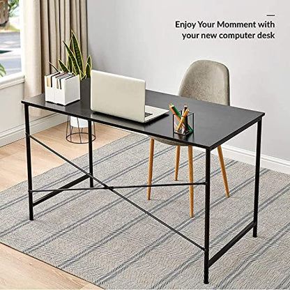 FurnitureR Computer Desk 42.7-Inch Home Office Desk Student Writing Desk with Metal Legs Wood Top Modern Simple Workstation for Small Rooms, 42.7 x 23.6 x 29.7 in (Black) - color: Black