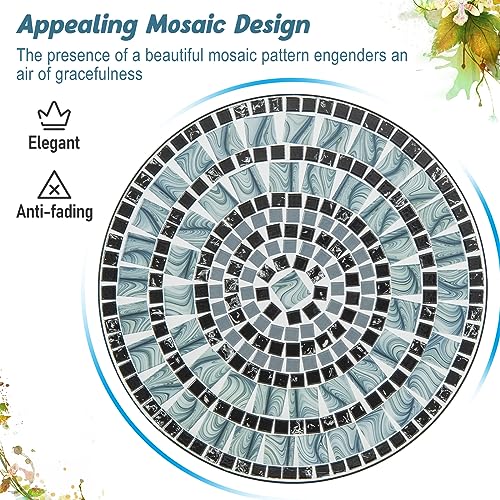 Giantex 24 Inch Patio Bistro Table, Mosaic Round Table w/Ceramic Tile Tabletop, Heavy-Duty Metal Structure, Outdoor Dining Table for Backyard, Garden, Porch (Blue & Black (Sun Pattern)) - color: Blue & Black (Sun Pattern)