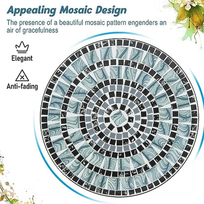Giantex 24 Inch Patio Bistro Table, Mosaic Round Table w/Ceramic Tile Tabletop, Heavy-Duty Metal Structure, Outdoor Dining Table for Backyard, Garden, Porch (Blue & Black (Sun Pattern)) - color: Blue & Black (Sun Pattern)