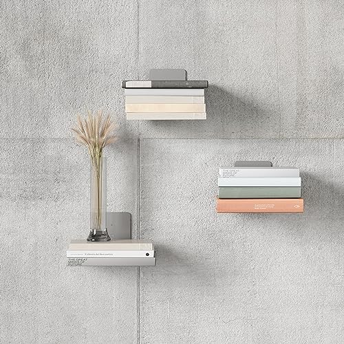 Umbra Conceal, Sturdy Metal Floating Bookshelf for Wall, Silver, Large, Set of 3 - size: Set of 3, Large