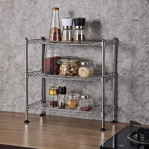 FOXHOLE 3-Tier Steel Metal Storage Rack Wire Shelving for Bathrooms, Closets, Kitchen, Pantry, Adjustable Shelves, Silver Finish, 17.72" L x 7.87" W x 17.72" H - size: 17.72"W x 7.87"D x 17.72"H