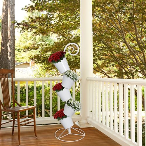 Esterno Hanging Flower Pot Tiered Stand (White), Metal Outdoor Stacking Planter - color: White
