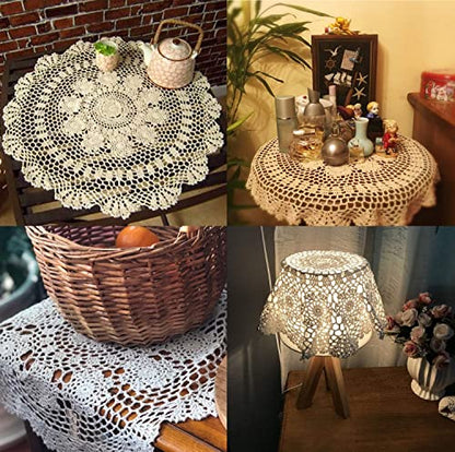 Damanni White Cotton Handmade Crochet Lace Tablecloth Doilies Table Overlay,Round,19 Inch,2PCS - size: White-2pc-19 Inch