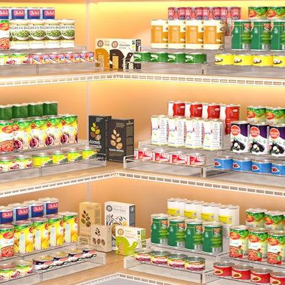 Expandable Can Organizer for Pantry, 3-Tier Adjustable Can Storage Holder | Soda Organizer Holds Up to 24 Cans, Acrylic Canned Food Organizer for Pantry, Cabinet, Countertop, Kitchen
