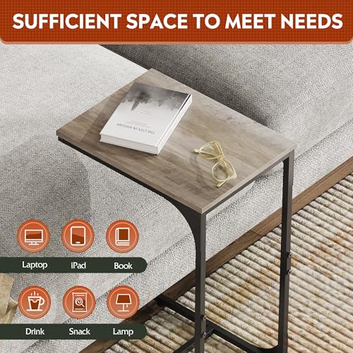 WLIVE C Shaped End Table, Small Couch Side Tables with Metal Frame, Sofa Table TV Tray for Living Room, Bedroom, Greige - color: Greige