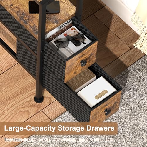 Small Narrow Side Table with Drawers, Skinny End Table for Small Spaces, Slim Nightstand with Storage, sofa bedside Table in Living Room, Bedroom, Study, kitchen and Balcony (Rustic Brown)M-LBZ83B1V1 - color: Rustic Brown&black