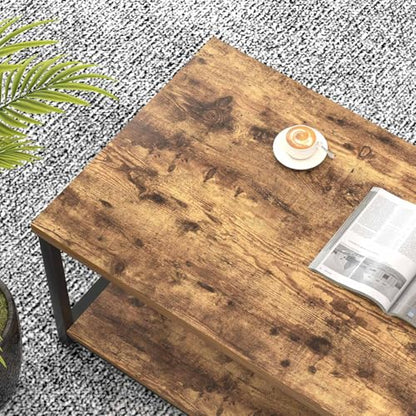 EXCEFUR Modern Coffee Table, Rustic Wood and Metal Living Room Table with Storage Shelf, Industrial Rectangle Center Table, 47 Inch Brown - color: Rustic Brown, size: 47 inch